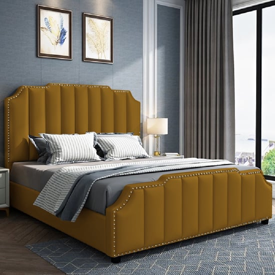 Abilene Plush Velvet Double Bed In Mustard