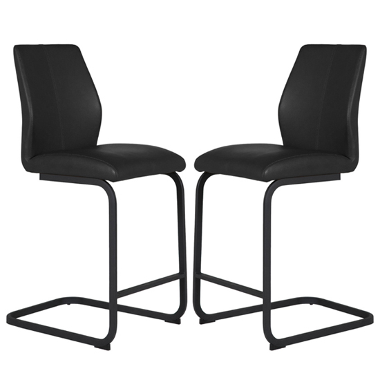 Adoncia Black Faux Leather Counter Bar Chairs In Pair