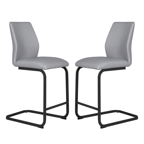 Adoncia Grey Faux Leather Counter Bar Chairs In Pair