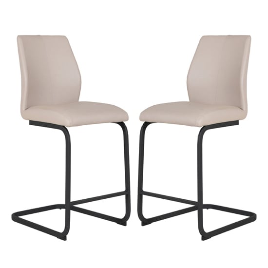 Adoncia Taupe Faux Leather Counter Bar Chairs In Pair