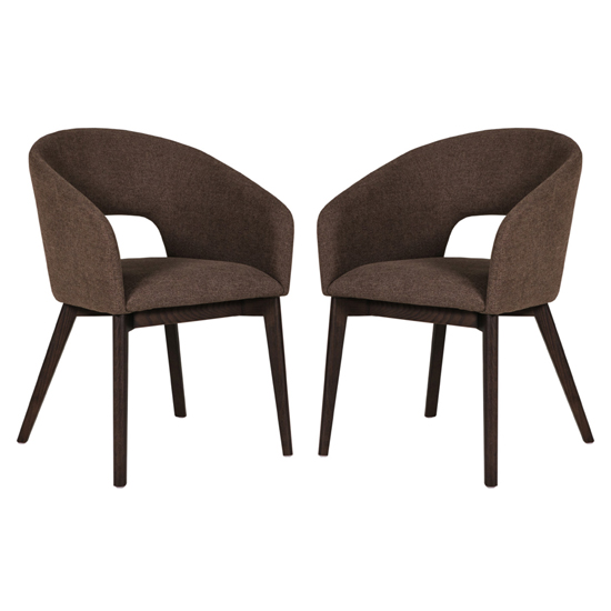 Adria Brown Woven Fabric Dining Chairs In Pair