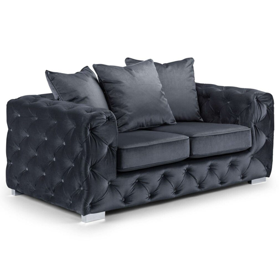 Ahern Plush Velvet 2 Seater Sofa In Slate