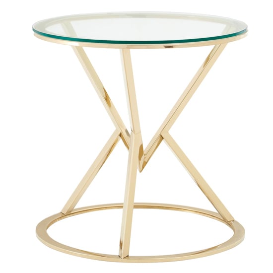 Alluras Glass Corseted Round End Table In Champagne