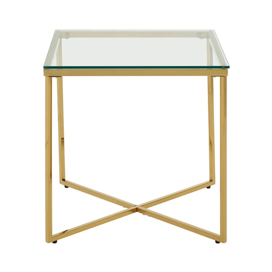 Alluras Small Clear Glass End Table With Gold Metal Frame