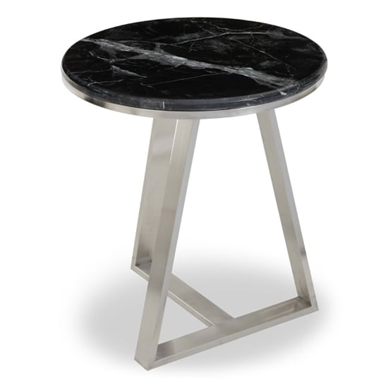 Alvara Round Black Marble Top Side Table With Silver Base Alvara Round Black Marble Top Side Table With Silver Base