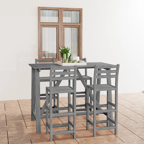 Angola Solid Acacia Wood 5 Piece Outdoor Bar Set In Grey