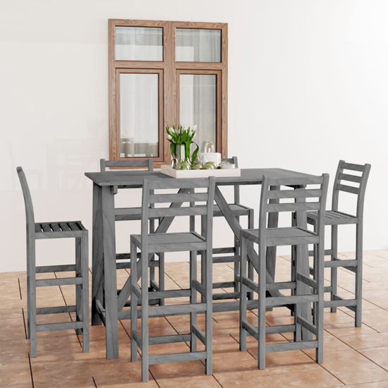 Angola Solid Acacia Wood 7 Piece Outdoor Bar Set In Grey
