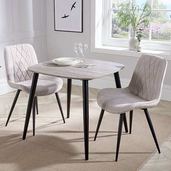 Arta Square Grey Oak Dining Table And 2 Natural Diamond Chairs Arta Square Grey Oak Dining Table And 2 Natural Diamond Chairs