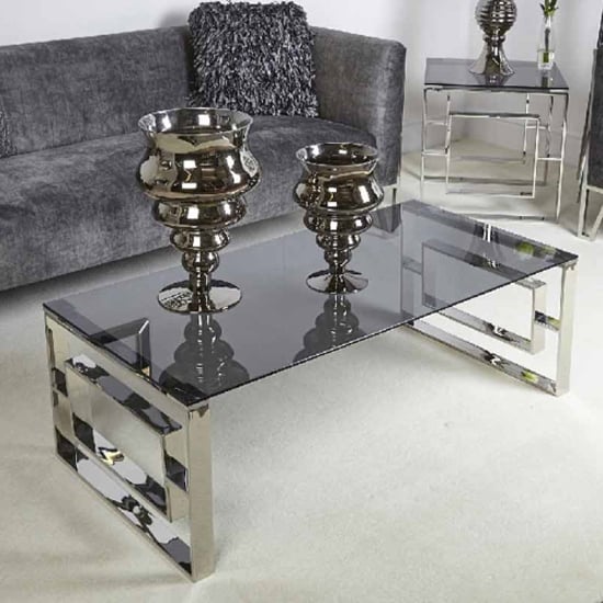 Athens Smoked Glass Coffee Table With Chrome Metal Base Athens Smoked Glass Coffee Table With Chrome Metal Base