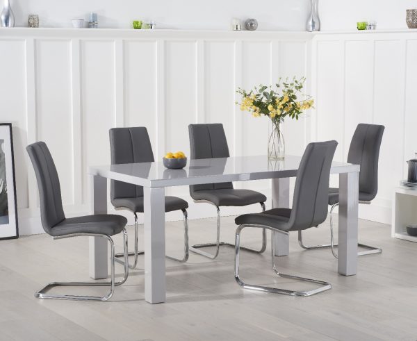 Atlanta 160cm Light Grey High Gloss Dining Table With 8 Grey Gianni Chairs