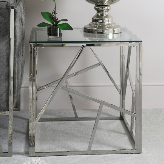Attica Clear Glass End Table With Chrome Stainless Steel Base