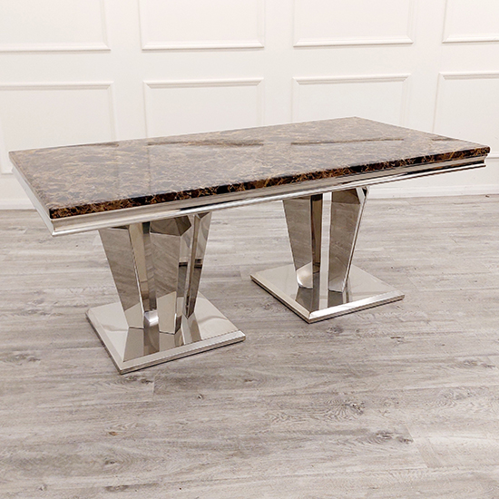 Avila Brown Marble Dining Table With Polished Pedestal Base Avila Brown Marble Dining Table With Polished Pedestal Base
