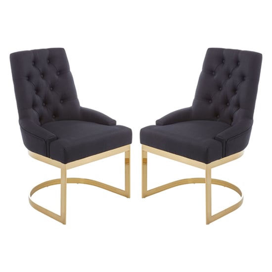 Azaltro Black Linen Fabric Dining Chairs In Pair