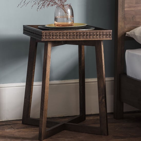 Bahia Square Wooden Bedside Table In Brown