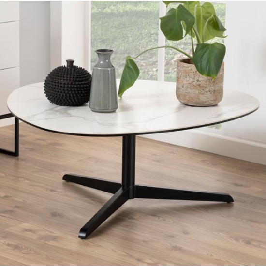 Barstow White Ceramic Coffee Table Large With Black Metal Base