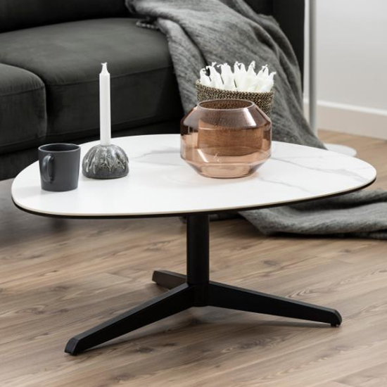 Barstow White Ceramic Coffee Table Small With Black Metal Base