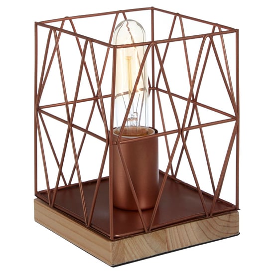 Boke Copper Wire Frame Table Lamp With Natural Wooden Base Boke Copper Wire Frame Table Lamp With Natural Wooden Base
