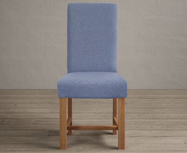 Braced Leg Blue Fabric Dining Chairs