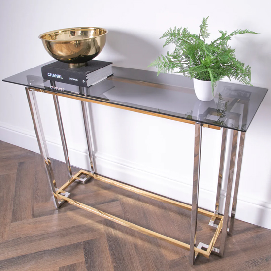 Bullion Glass Console Table With Gold Silver Metal Frame Bullion Glass Console Table With Gold Silver Metal Frame