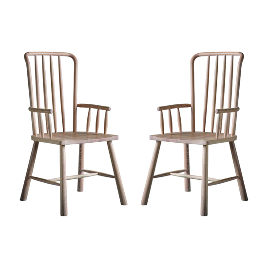 Burbank Oak Wood Carver Dining Chairs In Pair