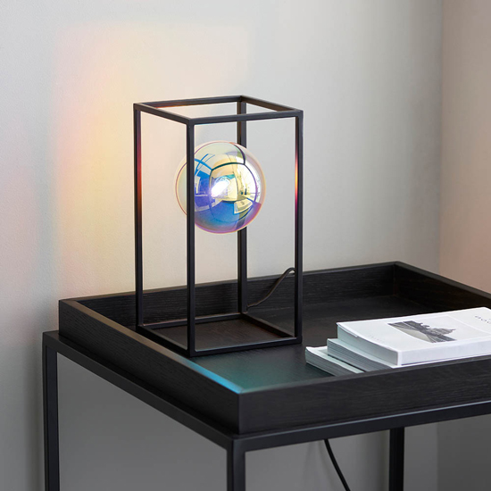 Burnet Iridescent Glass Table Lamp With Matt Black Open Frame Burnet Iridescent Glass Table Lamp With Matt Black Open Frame