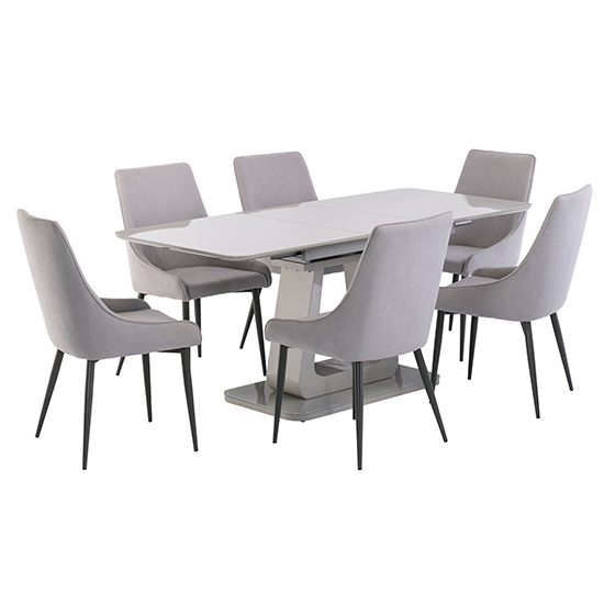 Calgene Extending Grey Gloss Dining Table 6 Remika Grey Chairs Calgene Extending Grey Gloss Dining Table 6 Remika Grey Chairs