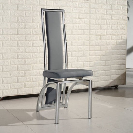 Chicago Faux Leather Dining Chair In Grey With Chrome Legs