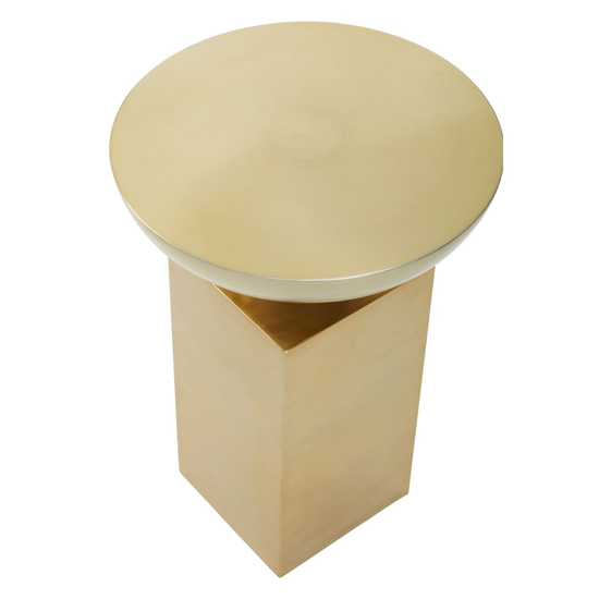 Cordue Round Metal Side Table In Gold Rectangular Base