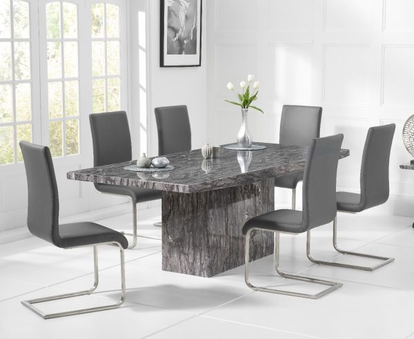 Crema 160cm Grey Marble Dining Table With 8 Grey Austin Chairs