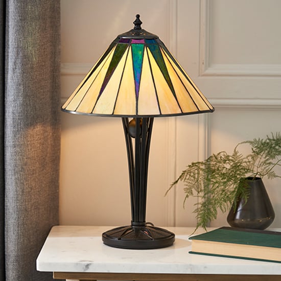 Dark Star Small Tiffany Glass Table Lamp In Matt Black Dark Star Small Tiffany Glass Table Lamp In Matt Black