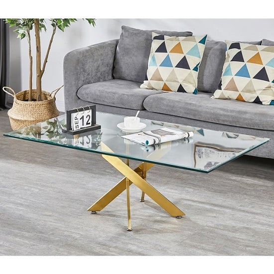 Daytona Clear Glass Coffee Table With Brushed Gold Legs Daytona Clear Glass Coffee Table With Brushed Gold Legs
