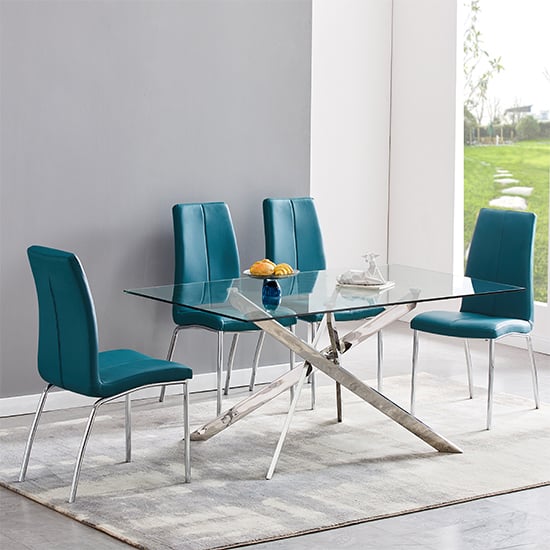 Daytona Rectangular Glass Dining Table With 4 Opal Teal Chairs Daytona Rectangular Glass Dining Table With 4 Opal Teal Chairs