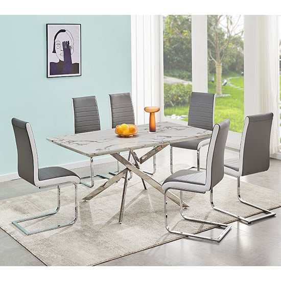 Deltino Diva Marble Effect Dining Table 6 Symphony Grey Chairs Deltino Diva Marble Effect Dining Table 6 Symphony Grey Chairs