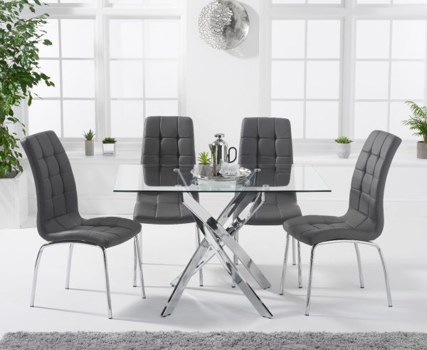 Denver 120cm Rectangular Glass Dining Table With 4 Black Enzo Chairs