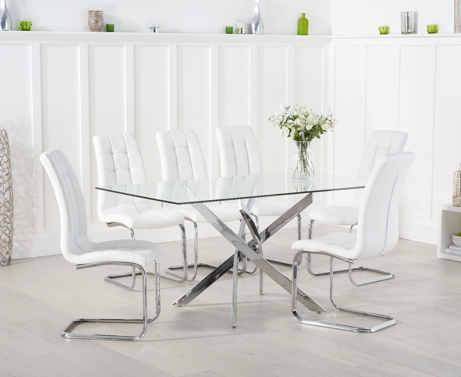 Denver 160cm Glass Dining Table With 8 Black Vigo Chairs Denver 160cm Glass Dining Table With 8 Black Vigo Chairs
