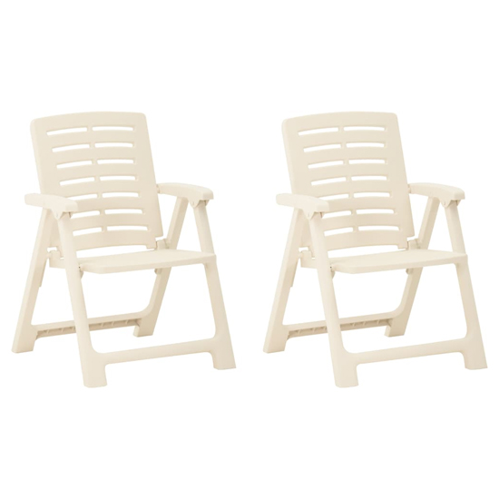Derik Elegant Design White Plastic Garden Chairs In Pair