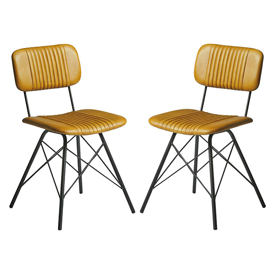 Donna Vintage Gold Genuine Leather Dining Chairs In Pair