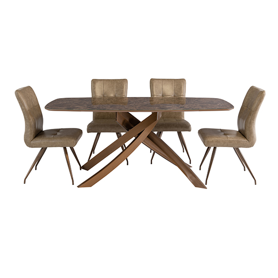 Dutton Marble Effect Glass Dining Table 6 Kalista Taupe Chairs