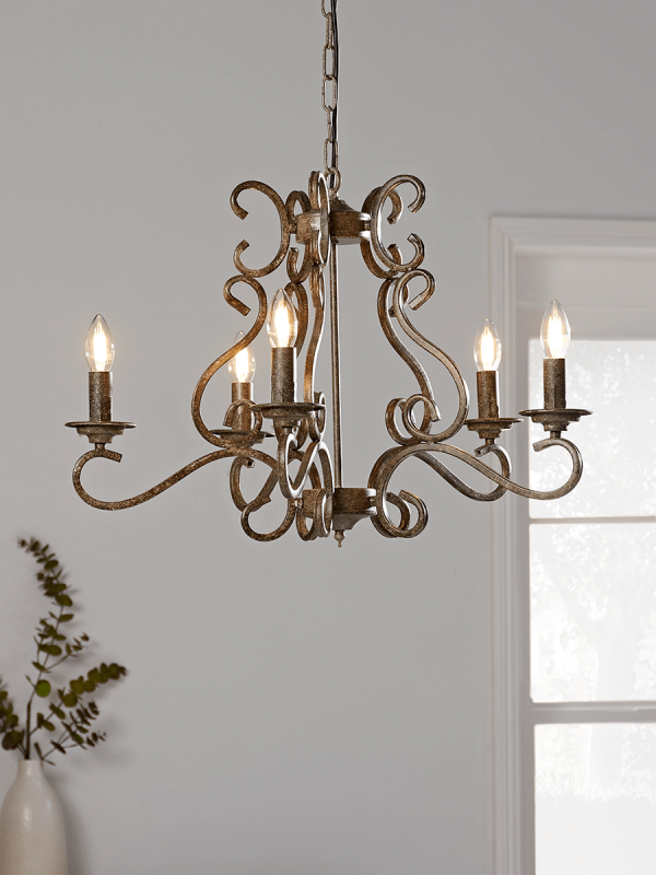 Elegant Metal Five Arm Chandelier - Small