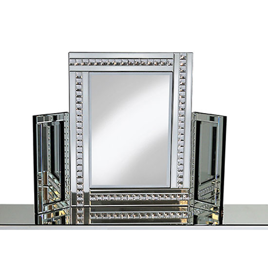 Elena Dressing Table Mirror In Silver With Crystal Detail Elena Dressing Table Mirror In Silver With Crystal Detail
