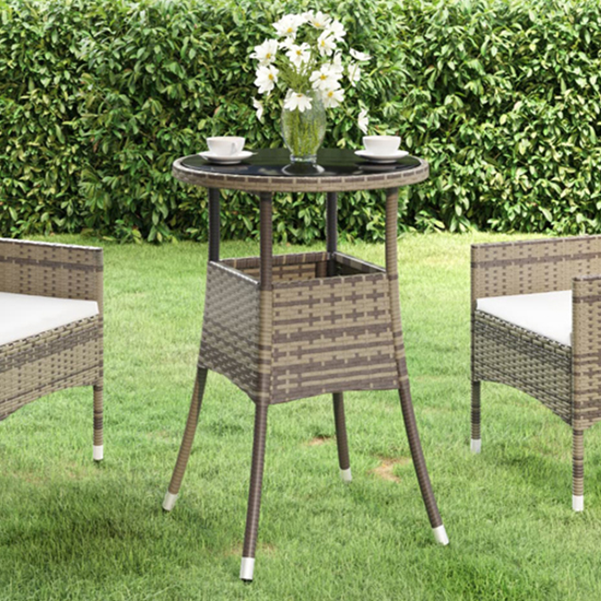 Exa Glass Top Garden Bistro Table Round In Grey Poly Rattan Exa Glass Top Garden Bistro Table Round In Grey Poly Rattan