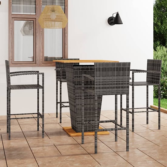 Gioia Outdoor Wooden And Rattan Bar Table With 4 Stools In Grey Gioia Outdoor Wooden And Rattan Bar Table With 4 Stools In Grey