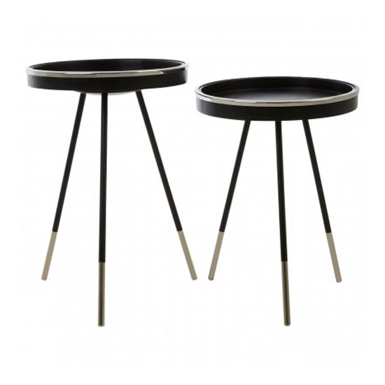 Hallo Round Wooden Set Of 2 Side Tables In Black Hallo Round Wooden Set Of 2 Side Tables In Black