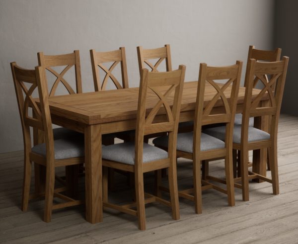 Hampshire 180cm Solid Oak Extending Dining Table With 10 Light Grey Natural Solid Oak X Back Chairs