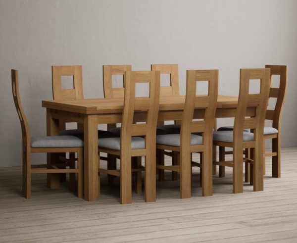 Hampshire 180cm Solid Oak Extending Dining Table With 12 Light Grey Natural Solid Oak Flow Back Chairs