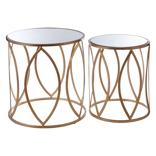 Hannah Round Glass Top Set Of 2 Side Tables With Gold Frame