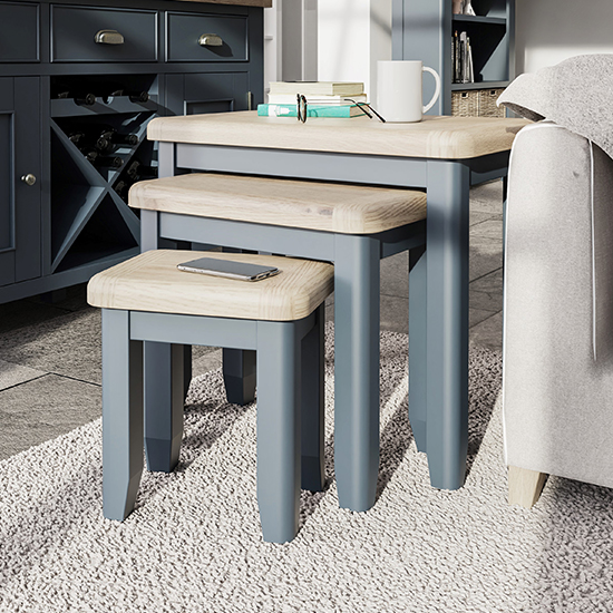 Hants Wooden Nest Of 3 Tables In Blue