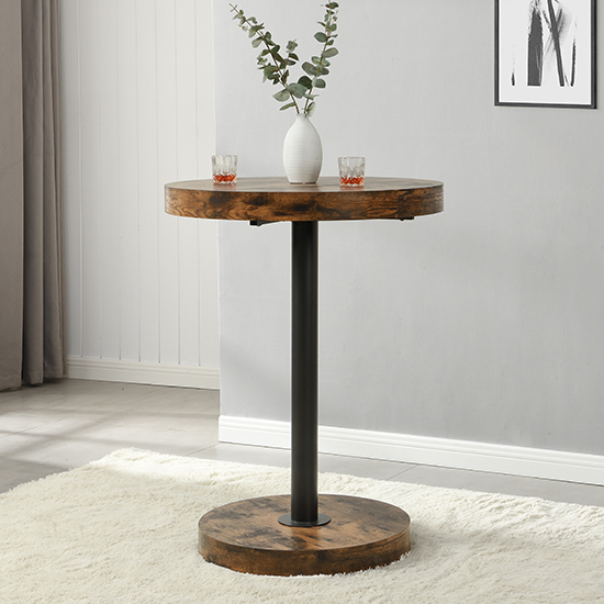 Havana Wooden Bar Table Round In Smoked Oak