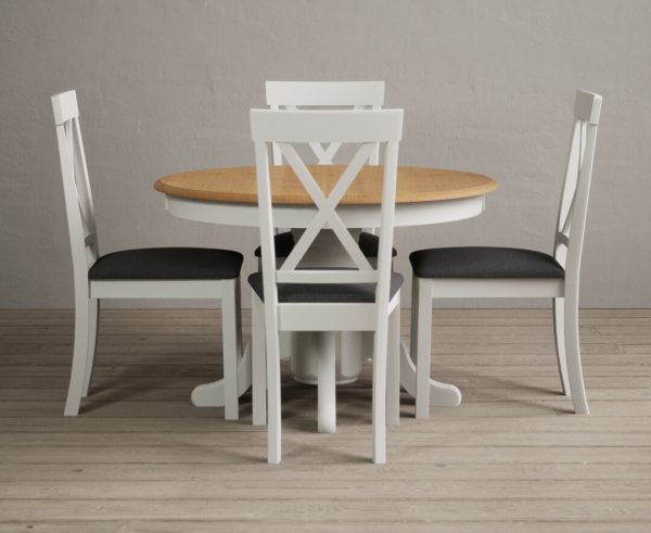 Hertford Oak and Signal White Painted Pedestal Extending Dining Table With 4 Charcoal Grey Hertford Chairs