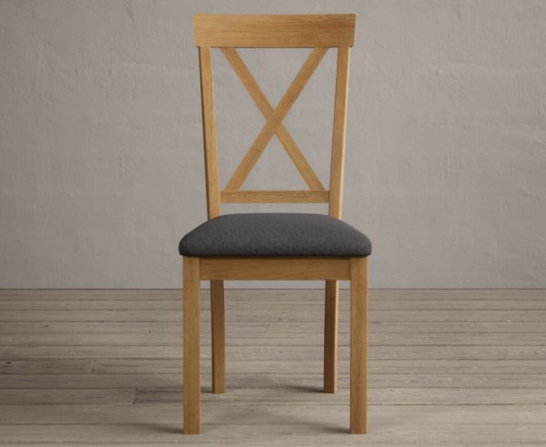 Hertford Solid Oak Dining Chairs with Charcoal Grey Fabric Seat Pad